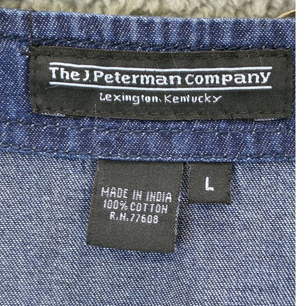 J. Peterman Denim Shift Dress Womens L Blue Chambray V-Neck Casual Pockets - Picture 6 of 11
